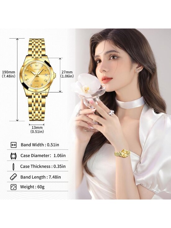 Women\'s All Gold Analog Diamond Stainless Steel Waterproof Elegant Luxury Watch